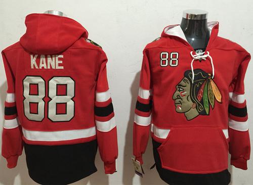 Blackhawks #88 Patrick Kane Red Name & Number Pullover NHL Hoodie - Click Image to Close